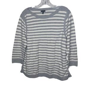 Talbots Petite Striped 3/4 Sleeve Sweater XL Petite Gray White Boat Neck